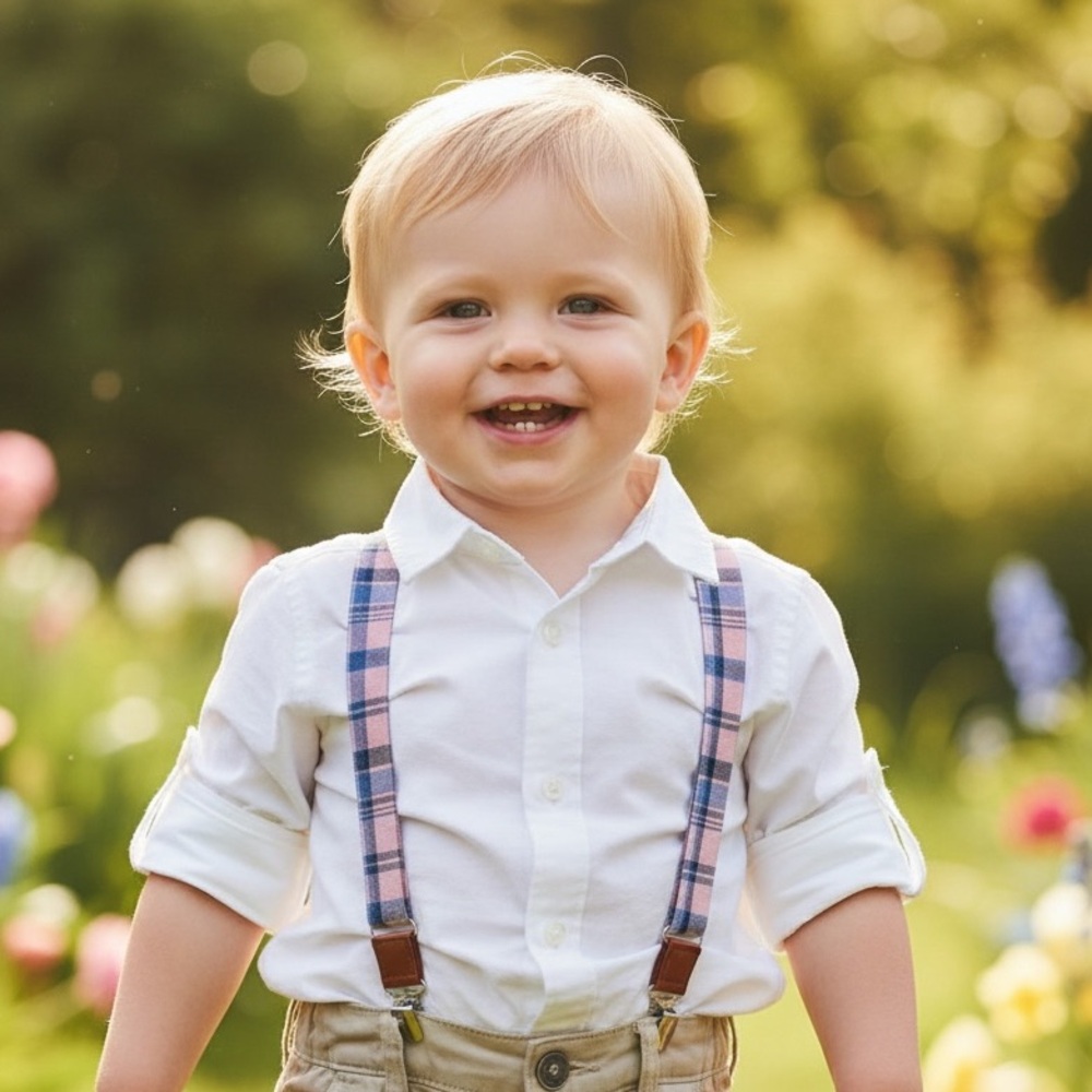 NIB Janie & Jack Linen Cotton‎ Suspenders Leather Trim Easter Summer Wedding